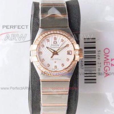 Perfect Replica Best Omega Constellation Two Tone Rose Gold White Diamond Dial Ladies Watch 